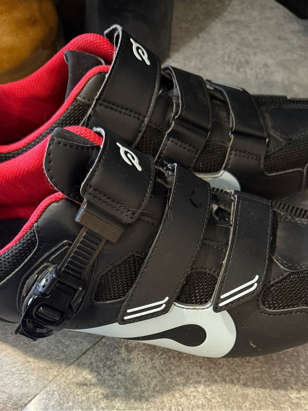 Peloton Black Cycling Shoes with Red Interior
